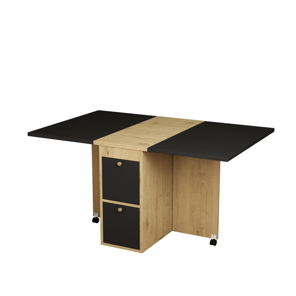 Set tavolo da pranzo pieghevole con 4 sedie, tavolo estensibile salvaspazio, bianco, rovere e nero
