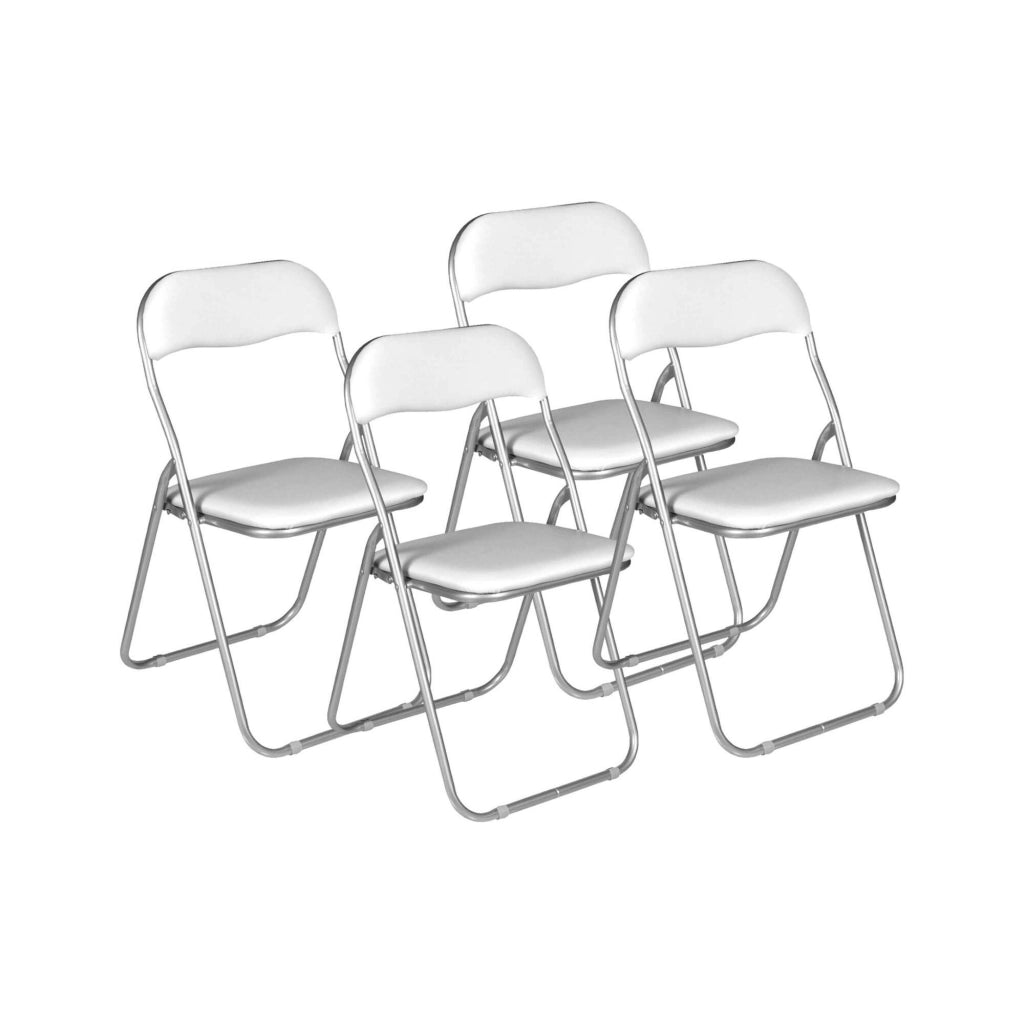 Sedia pieghevole Antenore, Set di 4 sedie salvaspazio, Sedia per ospiti, Seduta per riunioni in simil ecopelle, 43x47h80 cm, Bianco