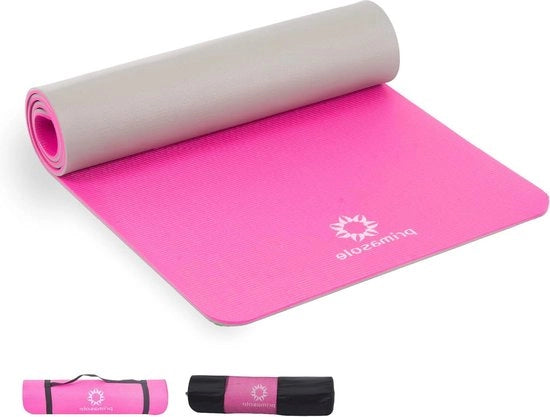 Matyoga ecologica 1/2" (10mm) con superficie antiscivolo per yoga, pilates e fitness a casa e in palestra - colore a due tonalità azalea rosa e grigio