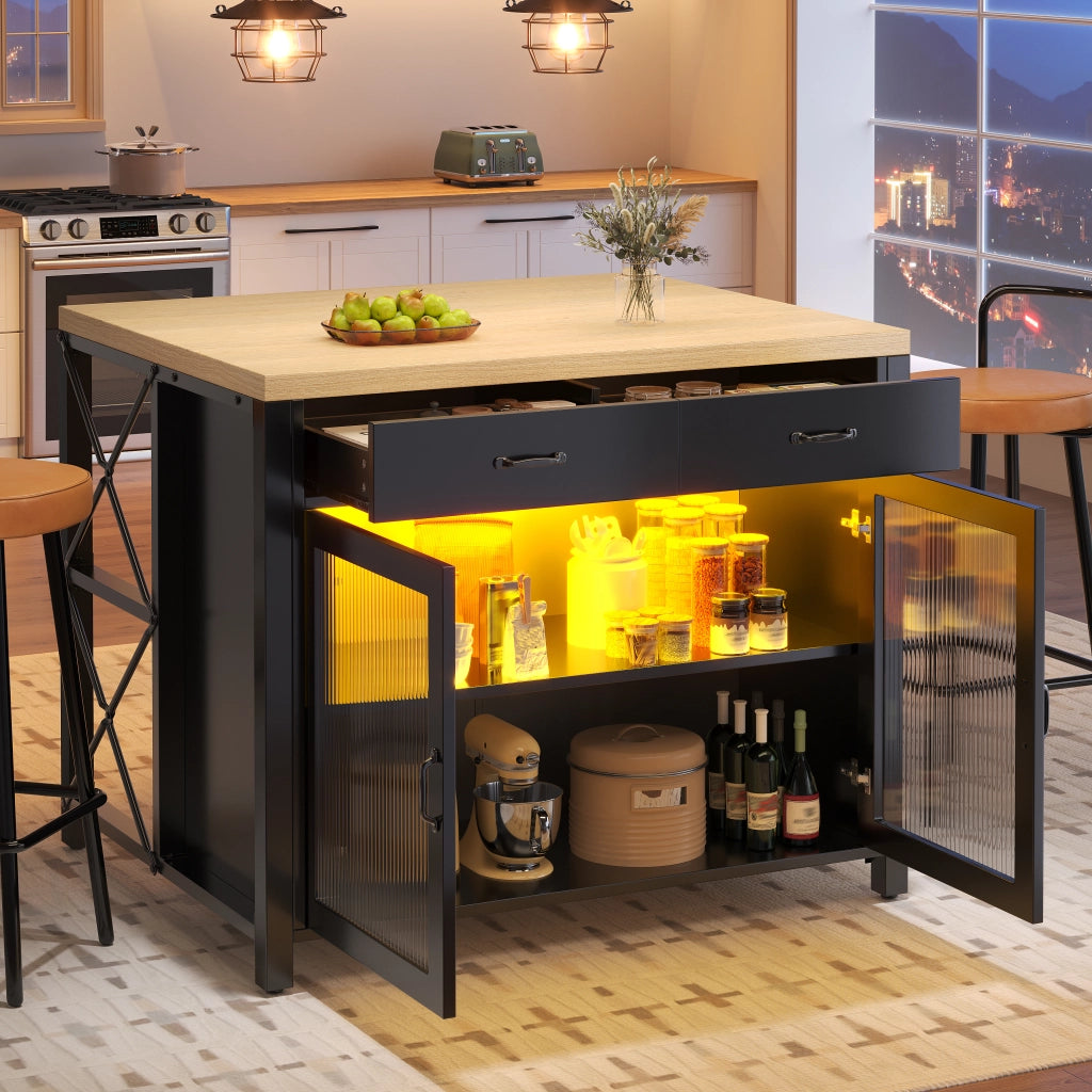 Tavolo Bar con Sgabelli Set 4 Persone LED ¨C MINIMAL ¨C Nero, Piano Cucina
