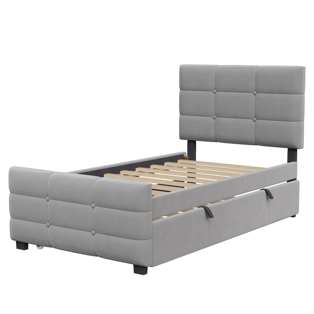 LETTO per bambini 90x190 cm con letto estraibile in velluto grigio
