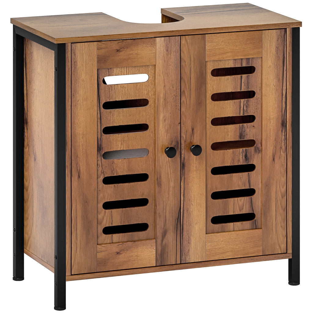 Mobile Sottolavabo con Ante a Lame e Chiusura Magnetica ¨C Zephmum ¨C 60x30x60 cm Marrone R¨²stico