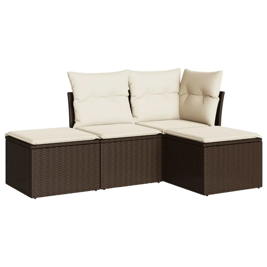 Set Divano da Giardino 4 pz | Set Salotto da Giardino con Cuscini Marrone in Polyrattan