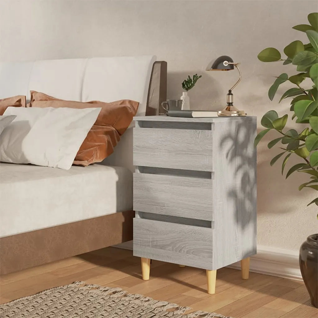 Comodino | Armadio da Notte | Mobiletto da notte con Gambe in Legno Massello Grigio Sonoma 40x35x69 cm