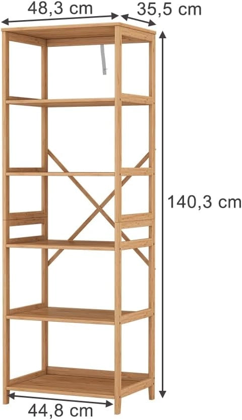 Scaffale Novaro, Bambù, 48.3 x 140.3 cm con 6 scomparti, adatto per riporre libri, documenti e oggetti decorativi