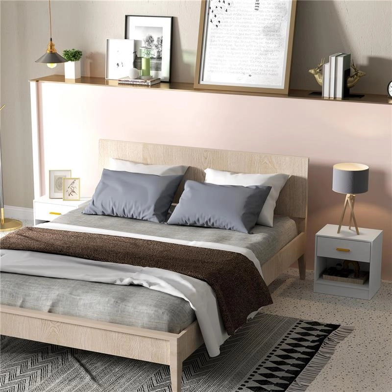 SET 2 COMODINI MODERNI IN LEGNO CON CASSETTO E RIPIANO APERTO 39X28X41 CM BIANCO