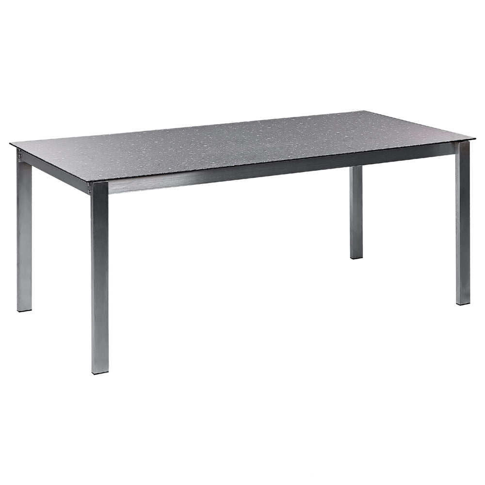 Set da giardino con 4 posti in acciaio inox con tavolo piano con effetto granito e sedie in rattan nero esterno moderno set elegante