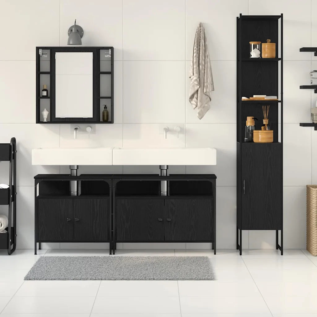 Set di mobili per il bagno 4 pcs Rovere Nero Legno multistrato 3334423