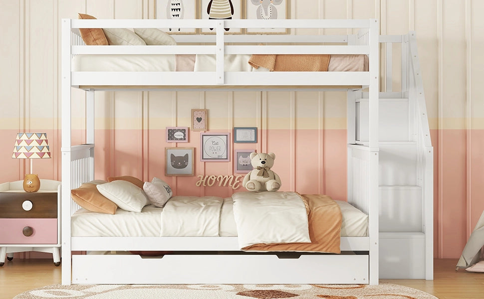DESMIU Letto a castello 140 × 200 cm 3 posti con letto estraibile, con sponda, senza materasso, bianco