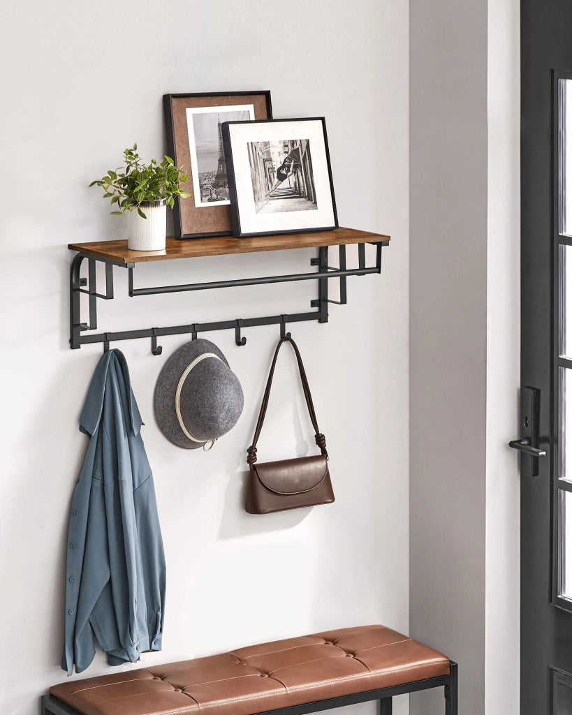 Mensola Valora con ganci LCR102B01 Mensola da parete con struttura in metallo marrone rustico