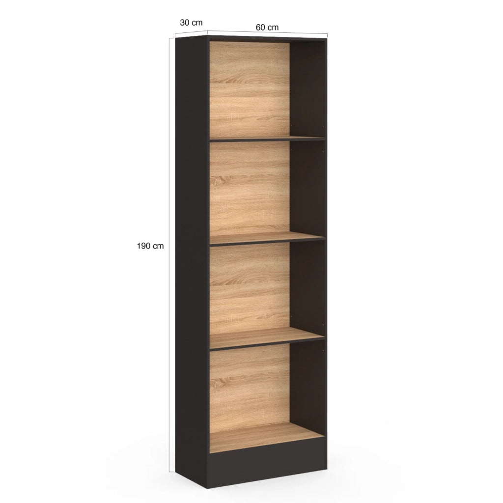 IDMarket - CARLA Libreria a 5 livelli in nero ed effetto legno H.190 cm