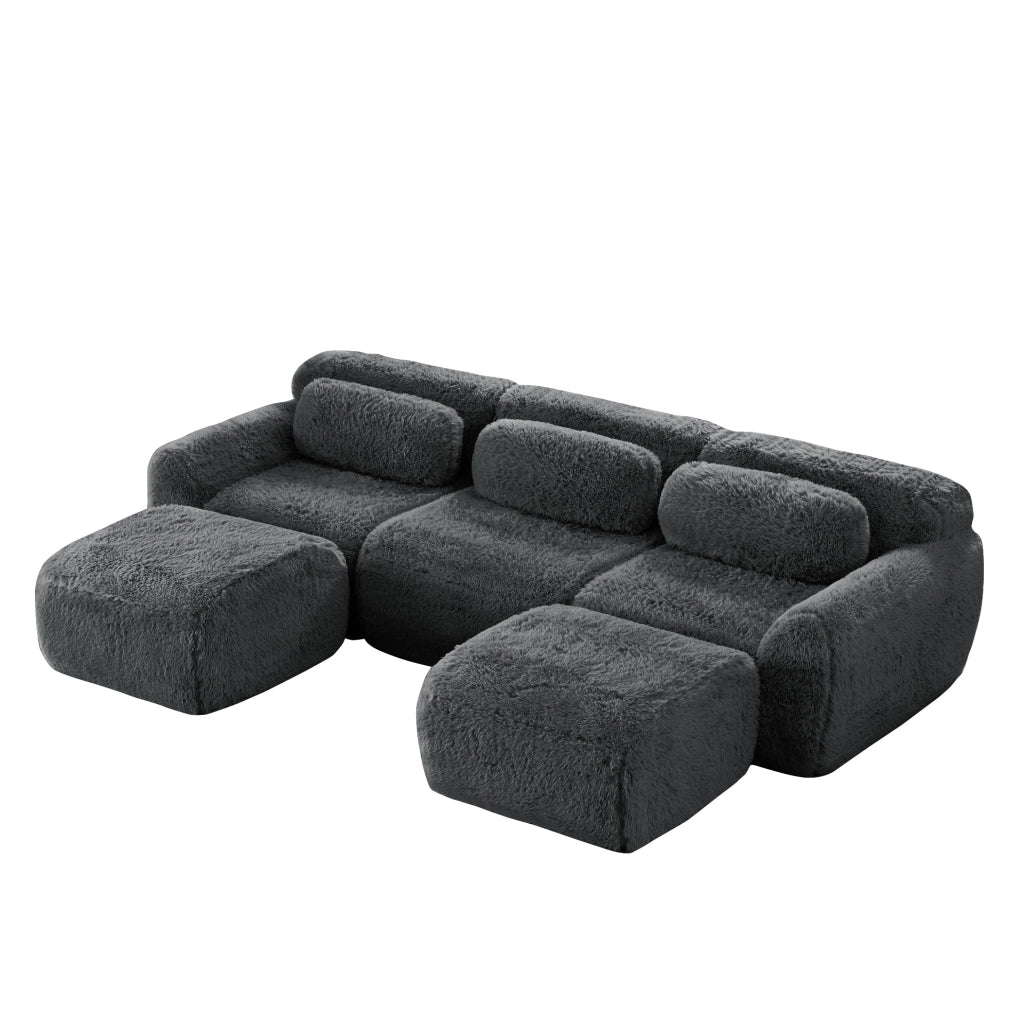 Divano modulare senza struttura in tessuto plush; 291×179×73 cm; grigio