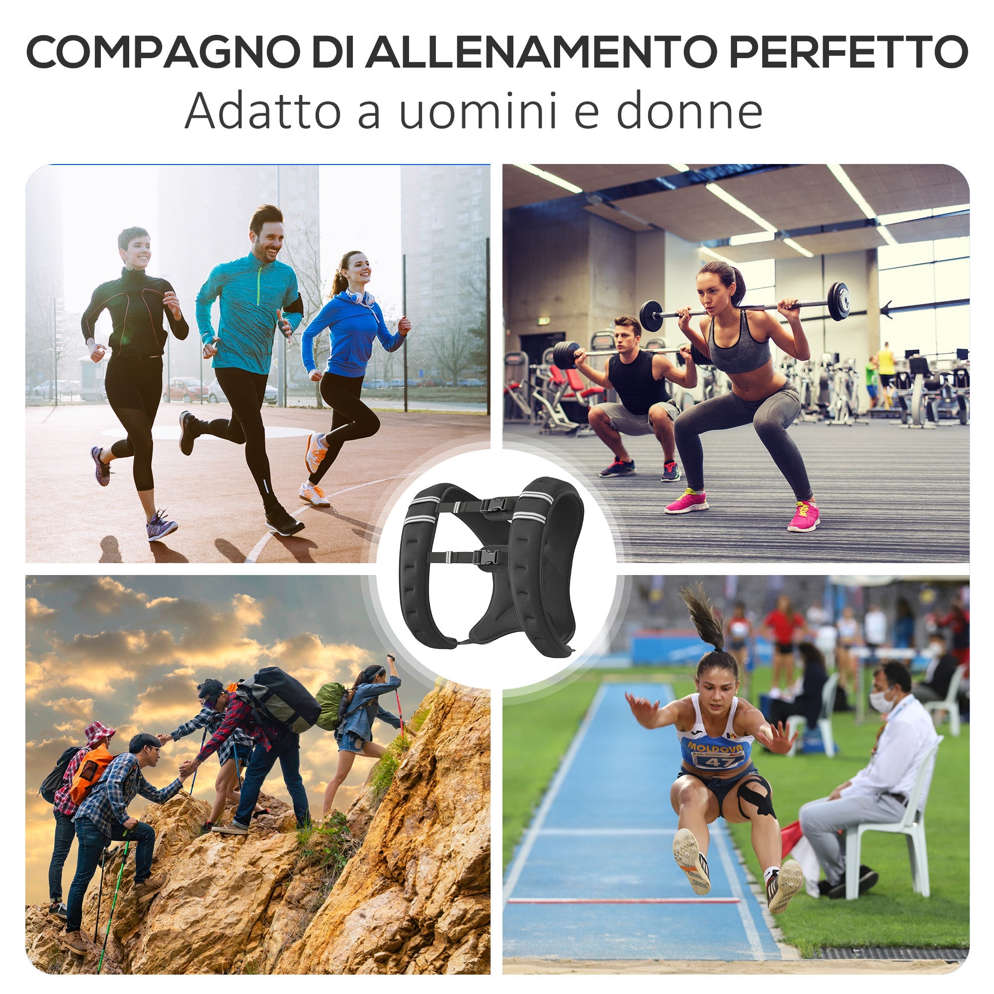 Giubbotto Zavorrato 10kg Traspirante con Tasca Portaoggetti e Spallacci 40x35 cm in tessuto Oxford Nero