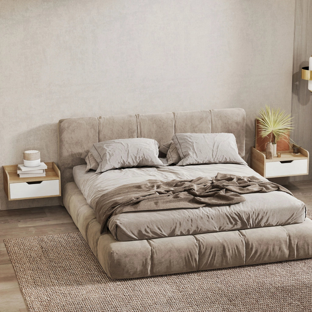 Comodino da parete con cassetto e ripiano rialzato ¨C Xylo ¨C Legno naturale 40x30x19,5cm
