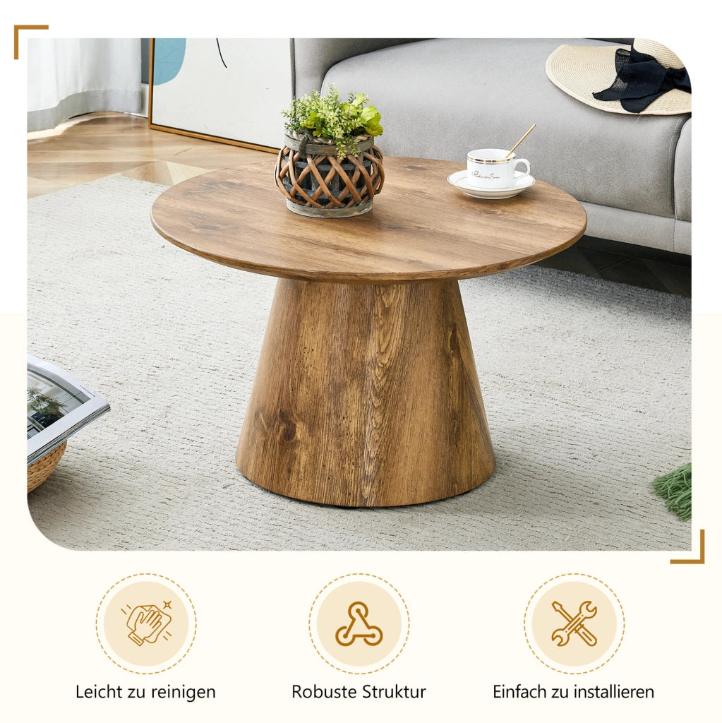 Tavolino da caffè rotondo in MDF effetto legno; ? 60 cm; altezza 35 cm