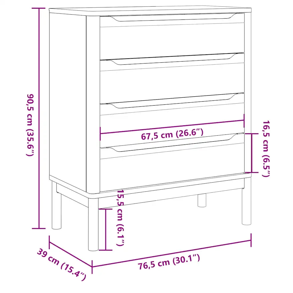 Cassettiera FLORO Bianca in Legno Massello di Pino 374009