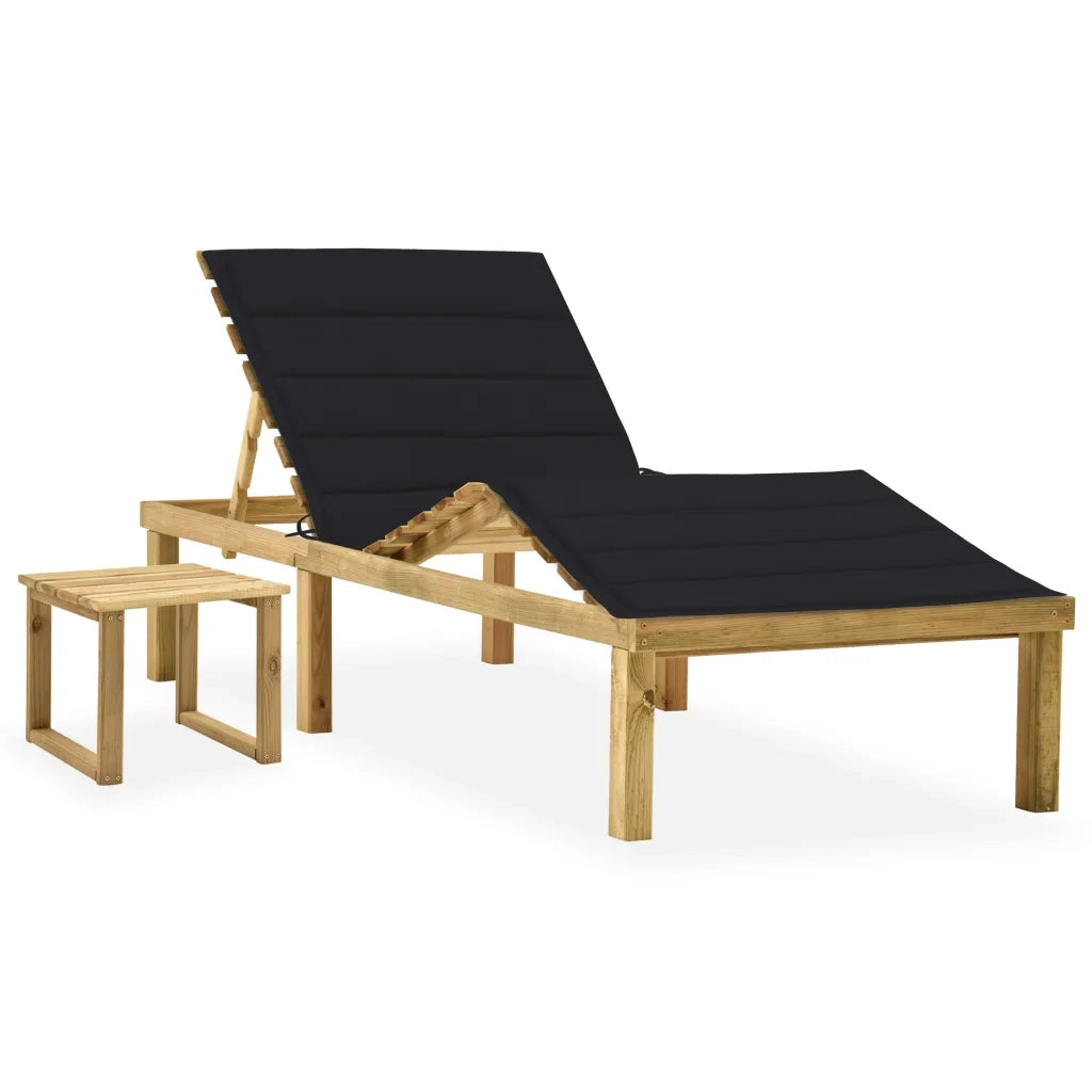 Lettino da Giardino con Tavolino Cuscino Legno Pino Impregnato cod mxl 24063