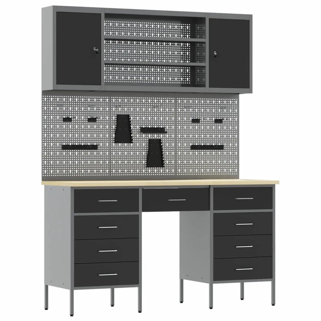 Mobile da lavoro 8 pcs Nero Legno ingegnerizzato e acciaio 3321460
