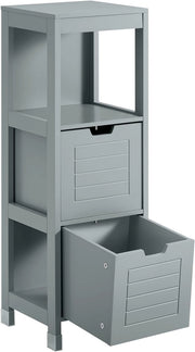 Mobile Bagno Cassettiera – Mobiletto Stretto con 2 Cestini – Armadietto Salvaspazio per Piccoli Bagni e WC, Mobiletto Bagno in Legno, Grigio, 30x89x30 cm, FRG127-SG