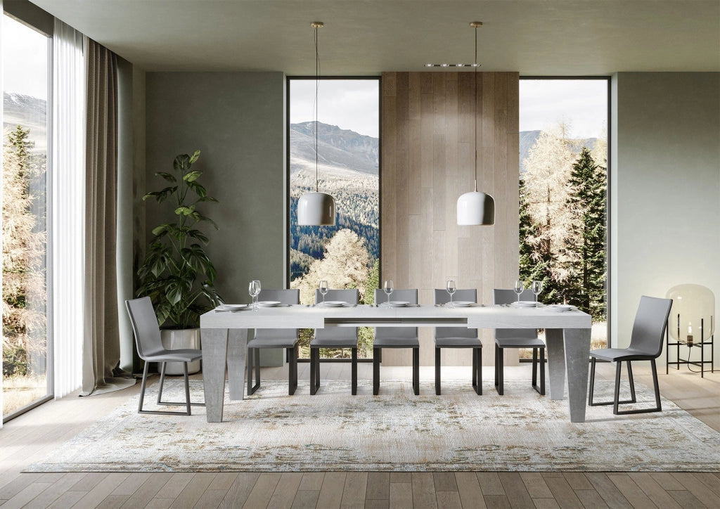 Tavolo Allungabile 160/420x90x77 cm Spimbo Mix  piano Bianco Frassino gambe Cemento