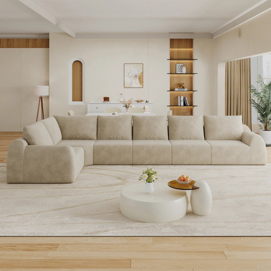 Divano angolare modulare - con schiuma elastica e rivestimento in ciniglia - khaki
