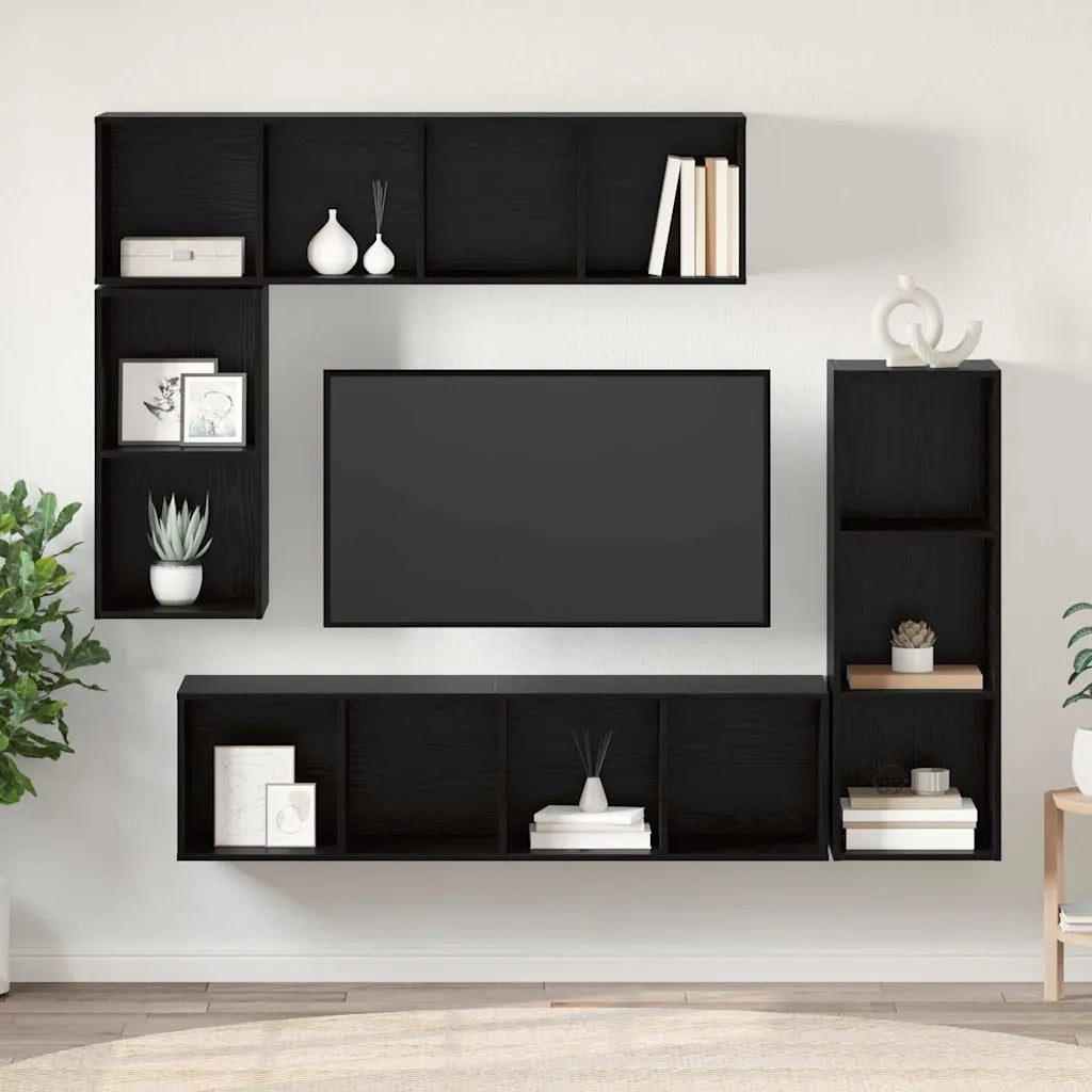 Set mobile TV 4 pcs Rovere Nero Legno multistrato 3393223