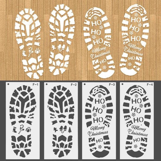 Kit di stampi per Natale riutilizzabili - 4 pezzi impronta di piede di Babbo Natale - stencil a fiocco di neve - stencils per pavimento/muro - attrezzi artigianali
