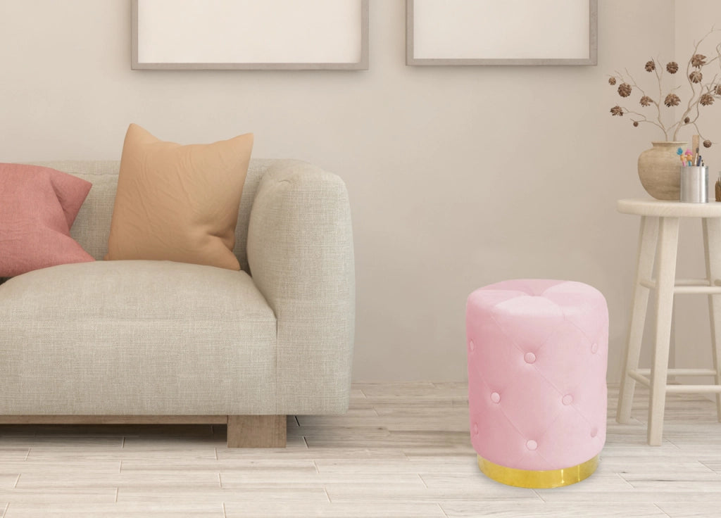 Pouf Salotto/Camera Rotondo Imbottito Modello Velvet Chic Tinta Unita - Pouf - Cipria