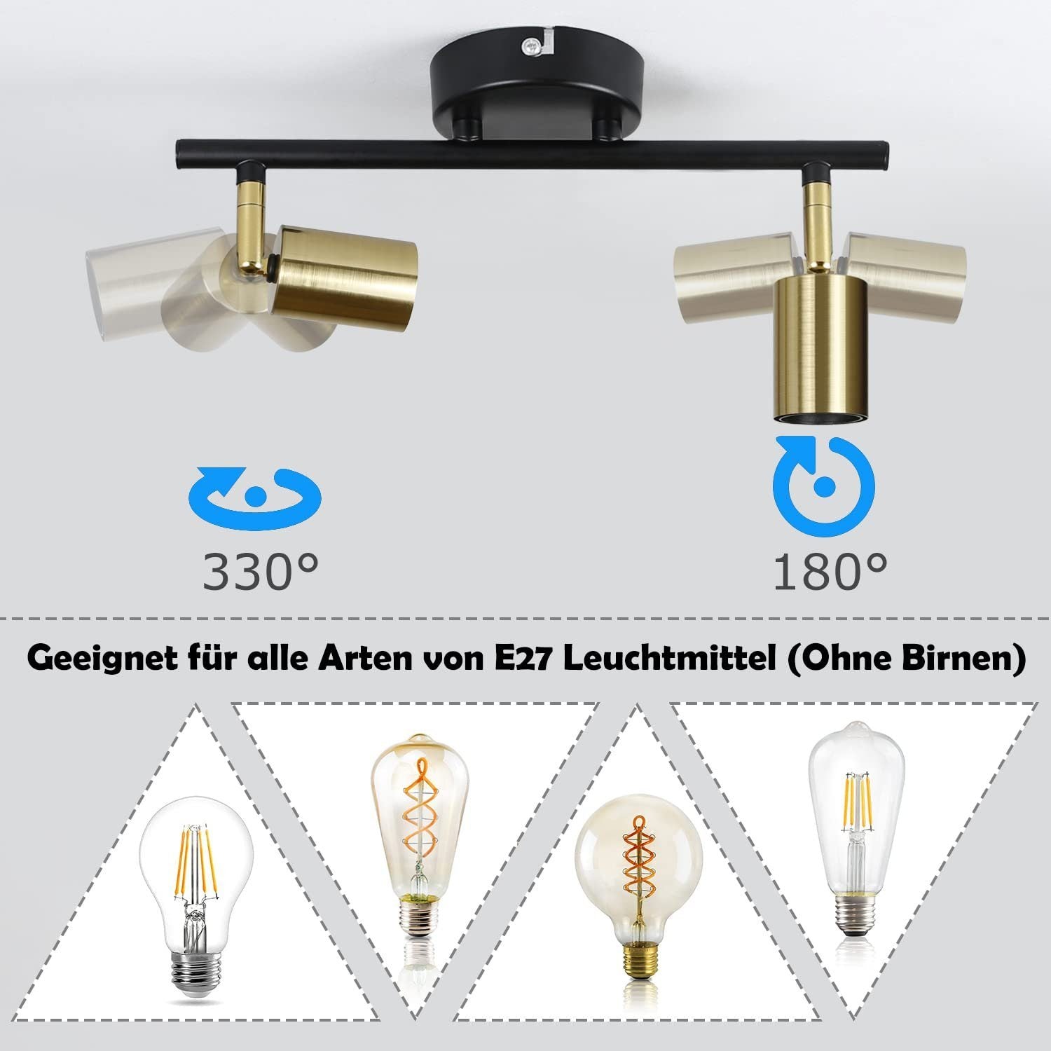 ZMH Faretto da soffitto vintage E27 nero oro a sospensione