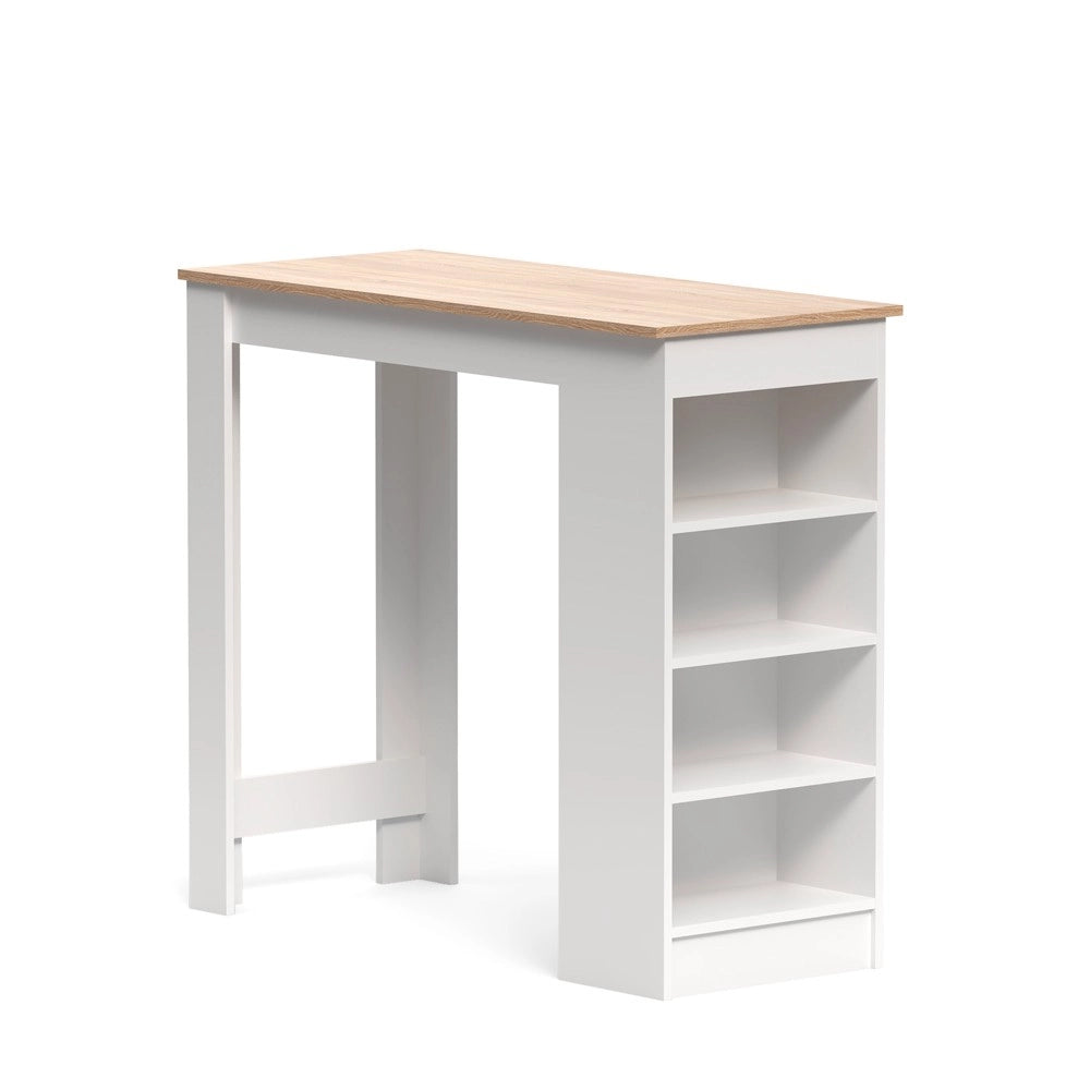 Tavolo snack alto Kivo bianco e rovere con 3 ripiani laterali 115x50x103H