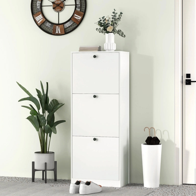 Scarpiera con 3 ribalte e ripiani regolabili, salvaspazio per ingresso, in legno, bianco, 47 × 26 × 120 cm