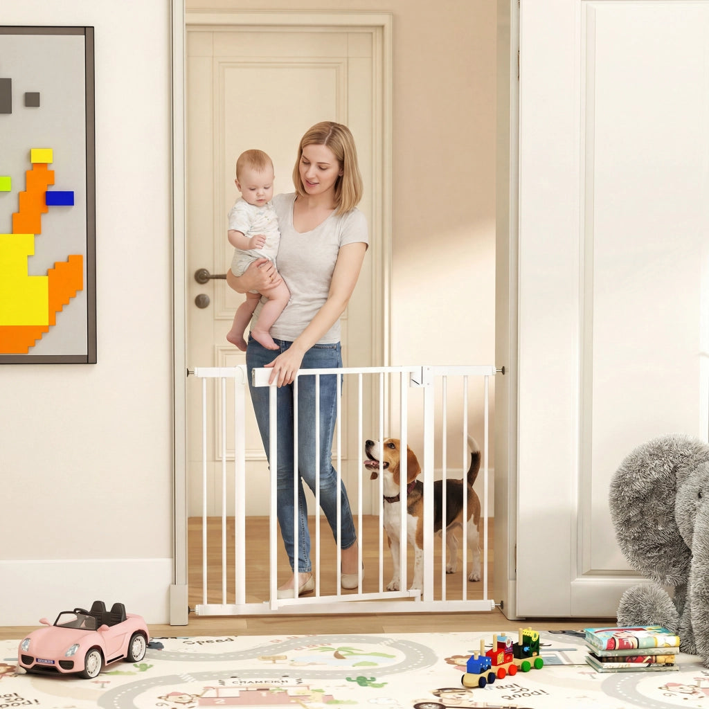 Cancello di Sicurezza per Bambini e Animali 76-103x76 cm Chiusura Automatica e Montaggio a Pressione Bianco
