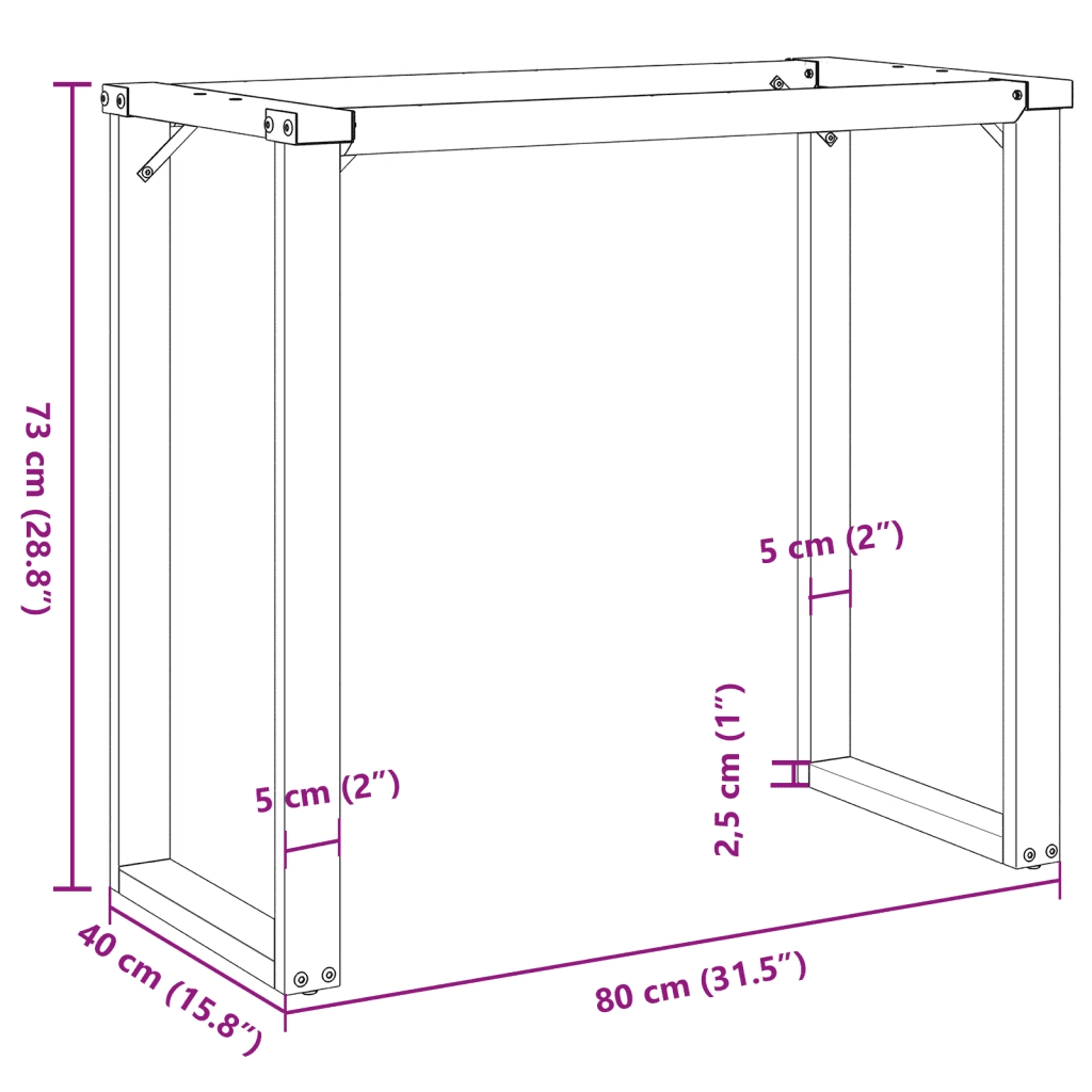 Telaio Gambe a O per Tavolo da Pranzo 80x40x73 cm in Acciaio