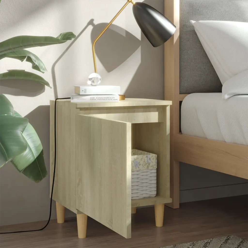 Comodino con Gambe in Legno Massello Rovere Sonoma 40x35x50cm 805821