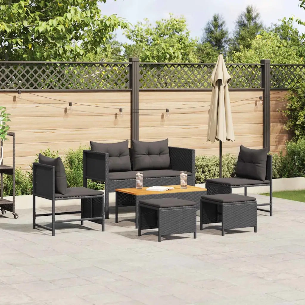Set Divano da Giardino con cuscino 6 pz | Set Salotto da Giardino Nero polyrattan