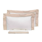 Set Lenzuola Matrimoniale Francese Sopra Sotto e Federe Bordi in Raso Garrini Eveline Avorio/Beige