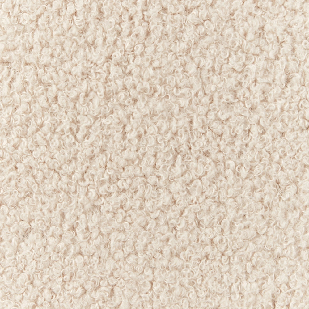 Poltrona da salotto con rivestimento in tessuto boucle beige con struttura in legno stile retrò