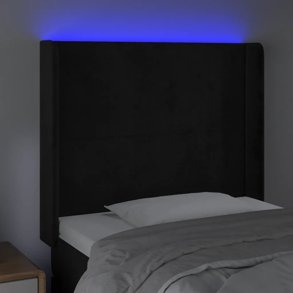 Testiera a LED Nera 103x16x118/128 cm in Velluto 3123812