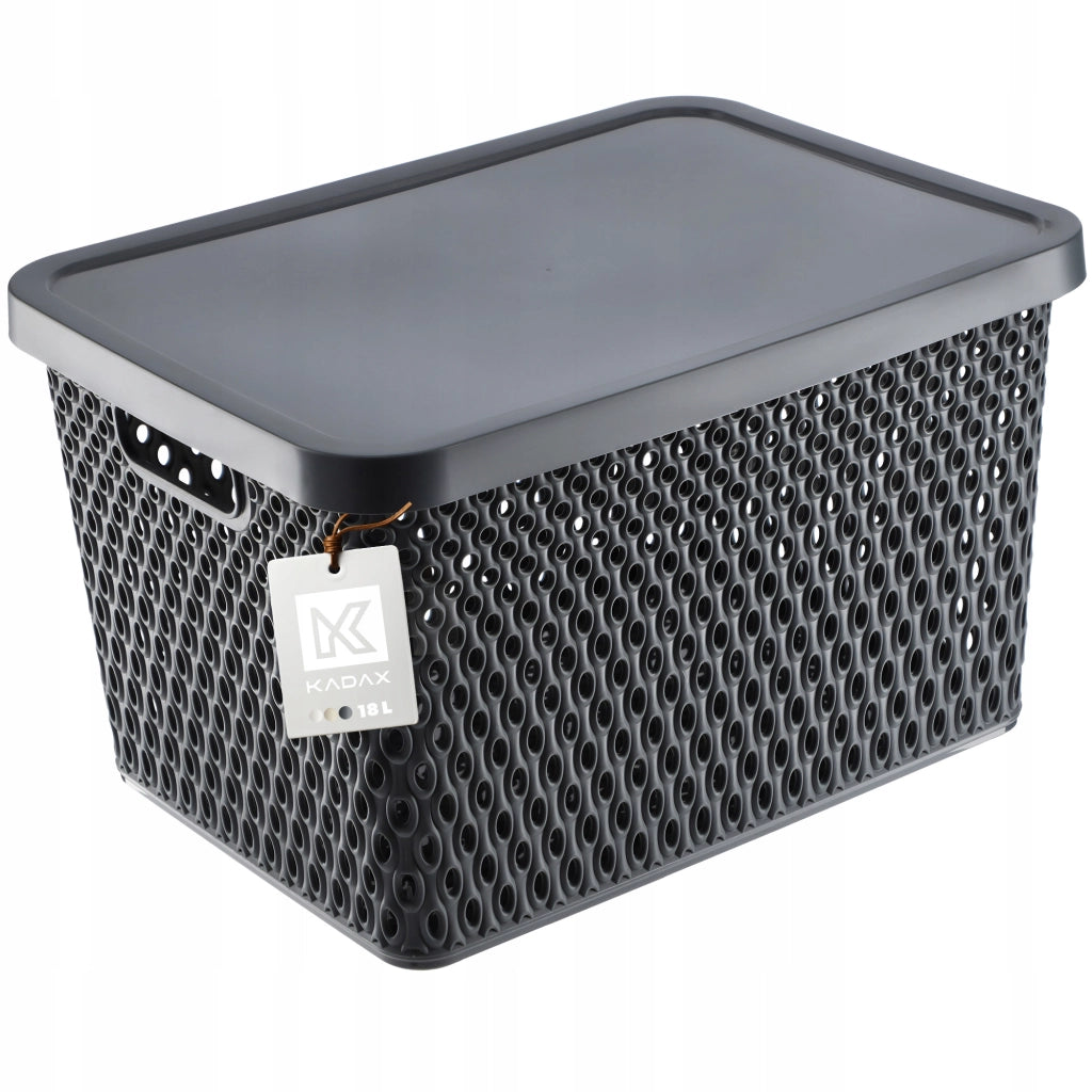 Cestino KADAX con coperchio, contenitore organizer, scatola portaoggetti da 18 litri, grigio
