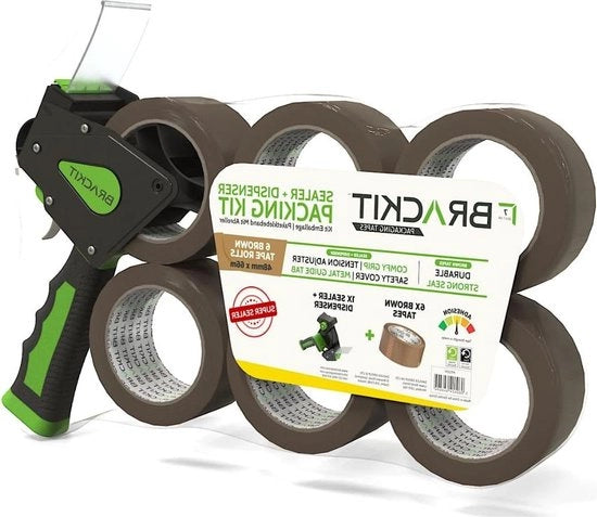 Dispensatore di nastro di imballaggio marrone 48 mm x 66 m - 6 bobine di nastro resistente per traslochi - chiude facilmente pacchetti e scatole