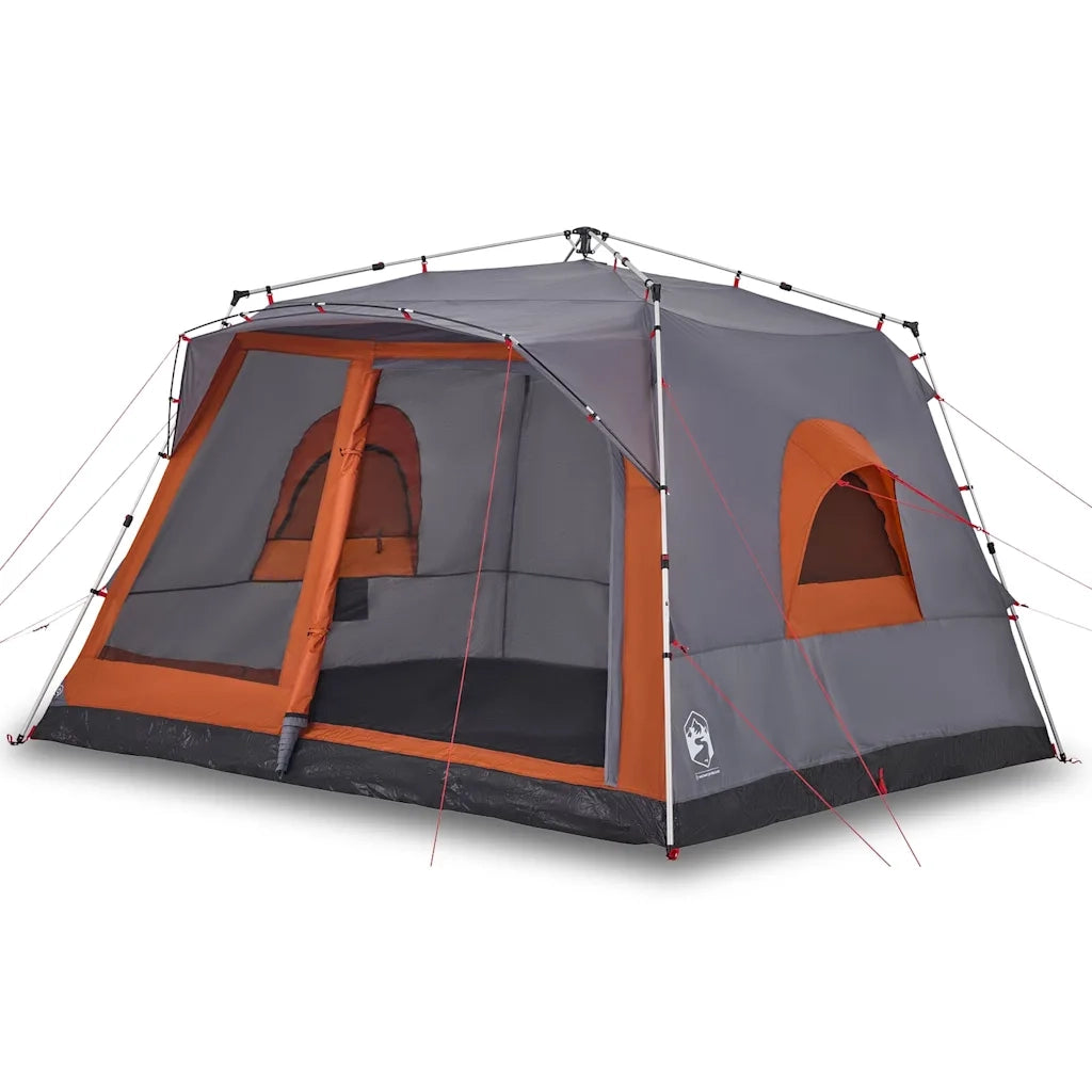 Tenda Familiare 7 Persone-Tenda da campeggio Grigio e Arancione a Rilascio Rapido