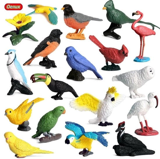 Set di giocattoli per uccelli in PVC realistici - 17 pezzi - Educativo e sicuro - Materiale riutilizzabile - Impermeabile - Giocattoli per bambini