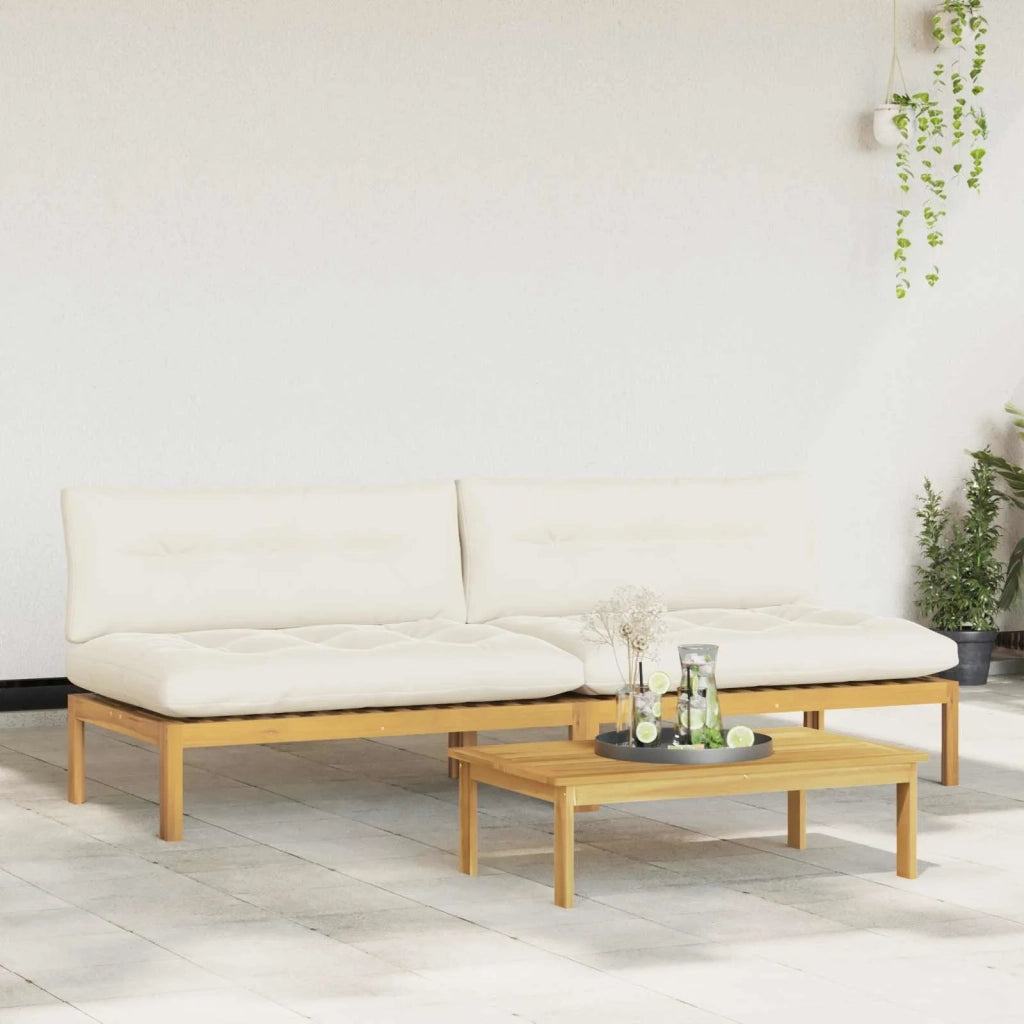 Salotto da Giardino-Divano componibile Centrale Acacia Chiaro e Bianco Crema 766035