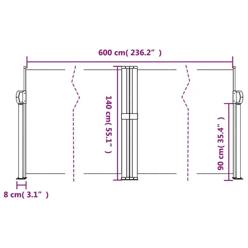 Tenda da Sole Laterale Retrattile Rossa 140x600 cm 4004612