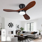 VENTILATORE DA SOFFITTO 91 cm con LED, telecomando, 3 pale in legno massello nero/nocciola