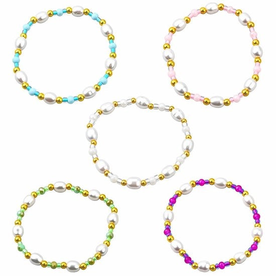 Set di bracciali a parello - 5 pezzi - bracciali estensibili - collane da appendere - cristalli di vetro lucidati a faccia tonda - diametro interno 4,5 cm