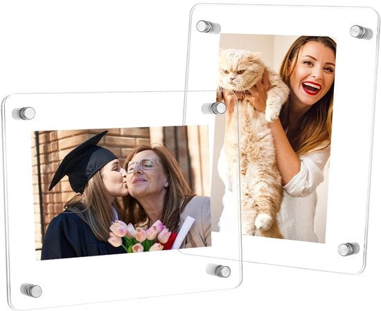 Supporto Fotografico Bicchiere Acrilico 255x205mm - Cornice Indipendente - Protezione contro la Vetrificazione - Incluso Organizzatore di Libri - Supporto Fotografico Acrilico