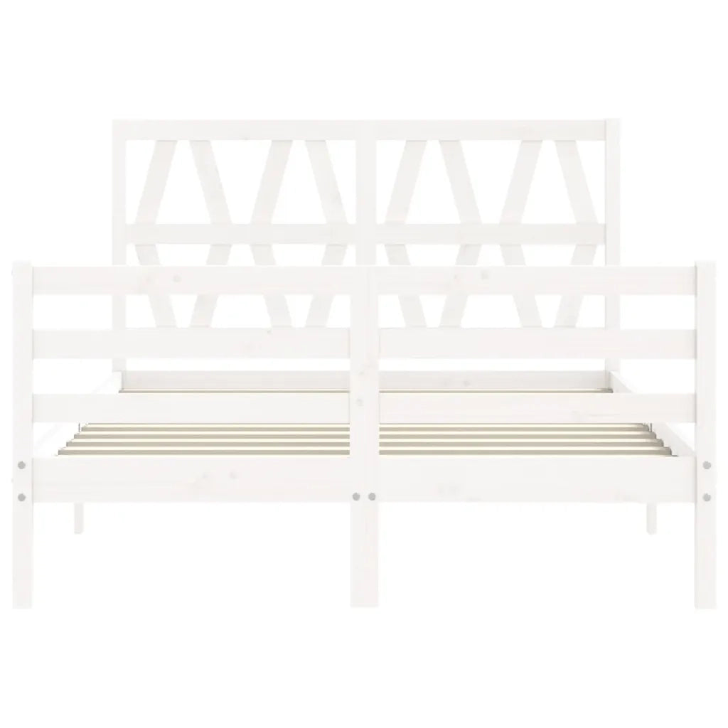 Giroletto con Testiera-Struttura Letto con testiera Bianco Small Double Legno Massello 955703
