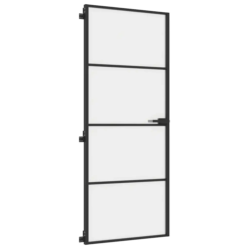 Porta Interni Sottile Nera 83x201,5cm Vetro Temperato Alluminio 155119
