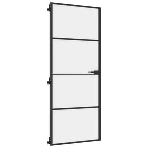 Porta Interni Sottile Nera 83x201,5cm Vetro Temperato Alluminio 155119